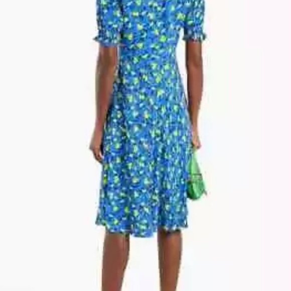 Diane von Furstenberg Jemma Blue Floral Print Midi Dress Sz 0 - Picture 6 of 9
